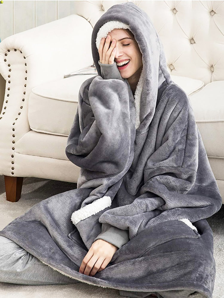 Hooded Winter Soft Plush Fleece Blanket Hoodie