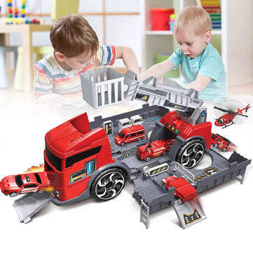 Children's Simulation Diecast Engineering Vehicle Model Set Deformation Storage Parking Lot Educational Toys