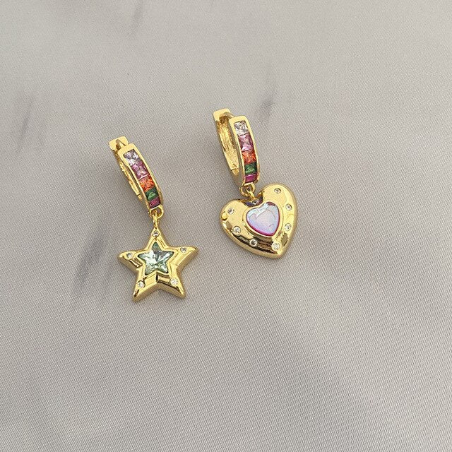 Colorful Zircon Love Star Earrings and Necklace