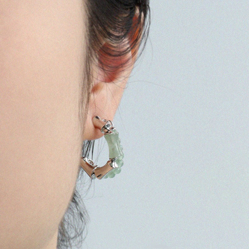 Bamboo Stud Natural Stone Earrings