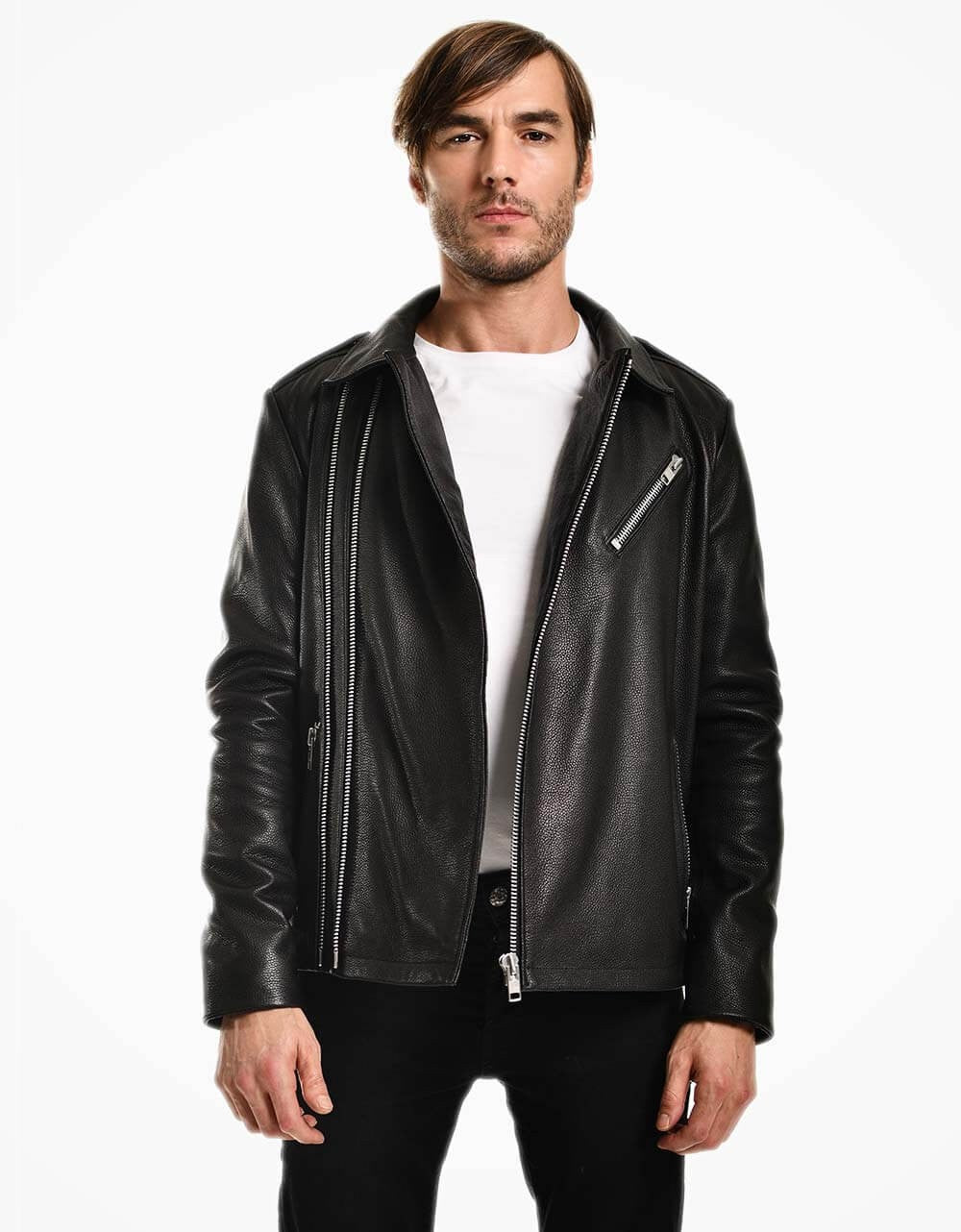 Black Biker Jumbo Leather Jacket For Men