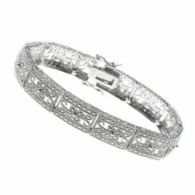 Finesque Sterling Silver 1/10ct TDW Diamond Filigree Flower Bracelet (I-J, I2-I3)