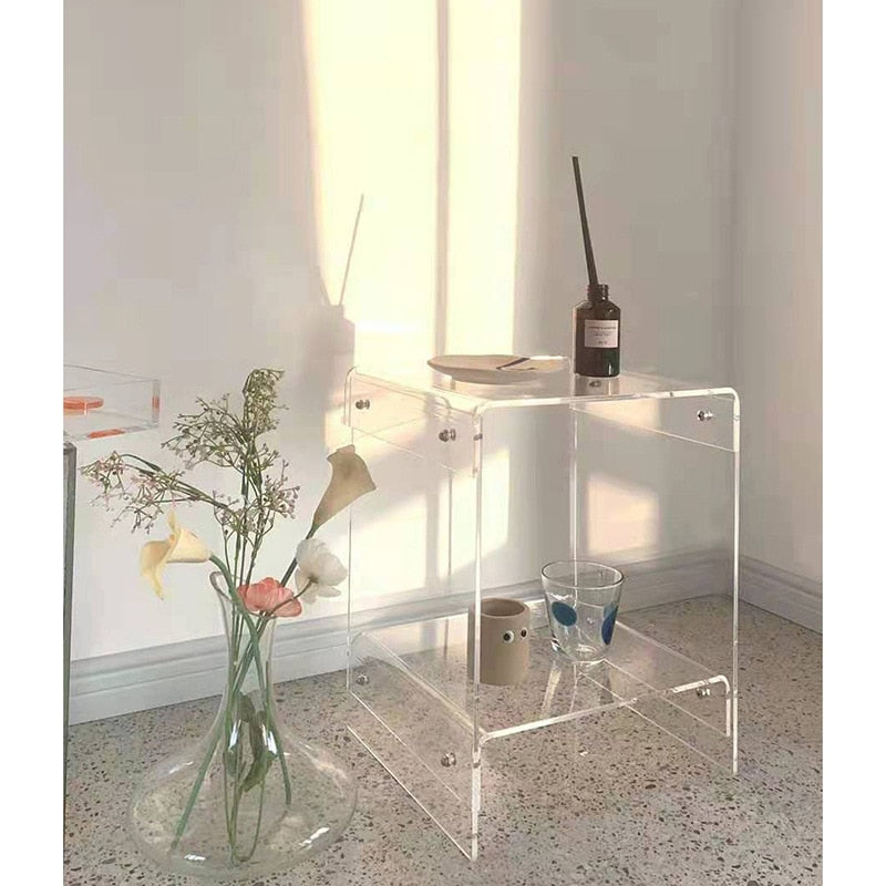 JOYLOVE Nordic Simple Double-layer Coffee Table Ins Acrylic Transparent Bedside Table Side Table Small Household Tea Cabinet