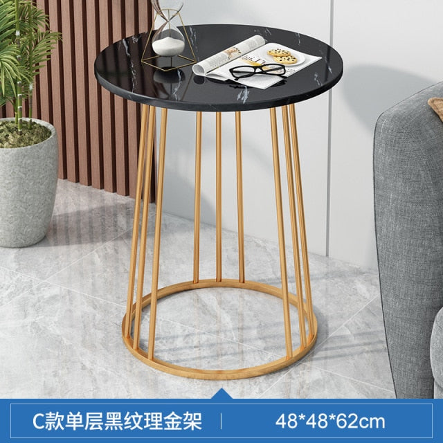 Nordic Wrought Iron Coffee Side Table Creative Living Room Home Small Table Small Apartment Balcony Coffee Table Marble Pattern
