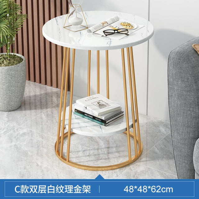 Nordic Wrought Iron Coffee Side Table Creative Living Room Home Small Table Small Apartment Balcony Coffee Table Marble Pattern