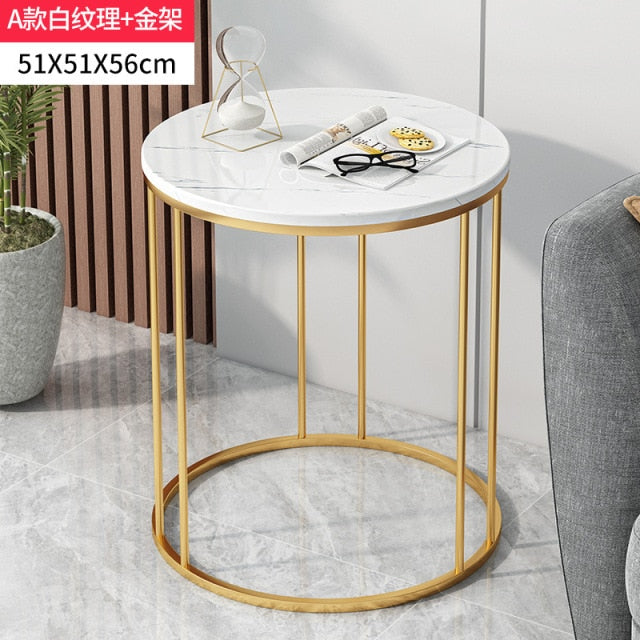 Nordic Wrought Iron Coffee Side Table Creative Living Room Home Small Table Small Apartment Balcony Coffee Table Marble Pattern