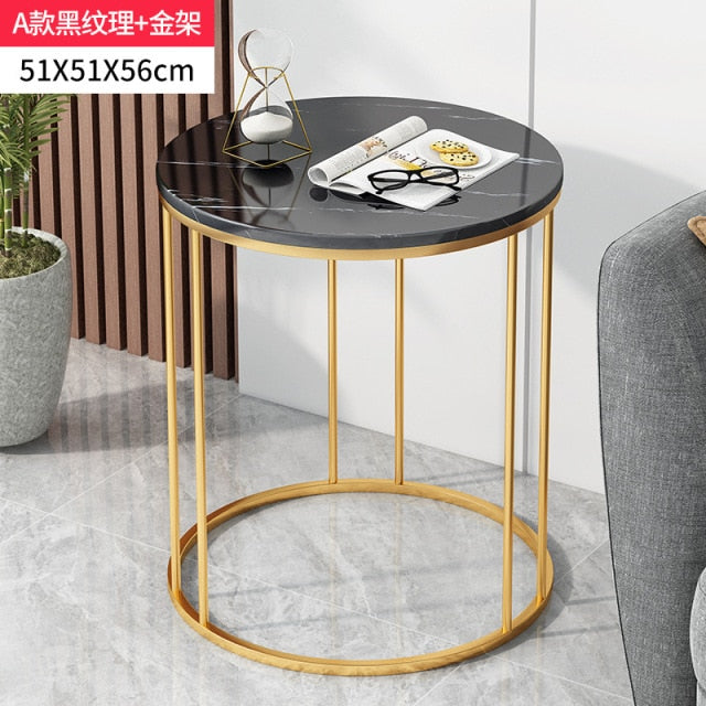 Nordic Wrought Iron Coffee Side Table Creative Living Room Home Small Table Small Apartment Balcony Coffee Table Marble Pattern