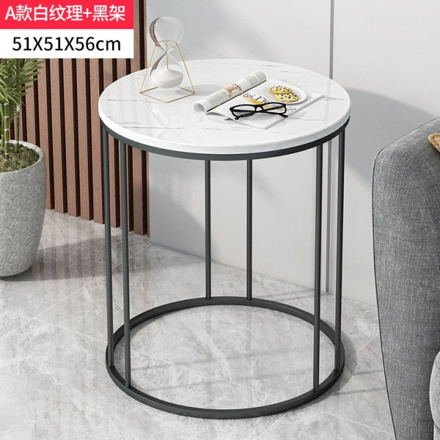 Nordic Wrought Iron Coffee Side Table Creative Living Room Home Small Table Small Apartment Balcony Coffee Table Marble Pattern