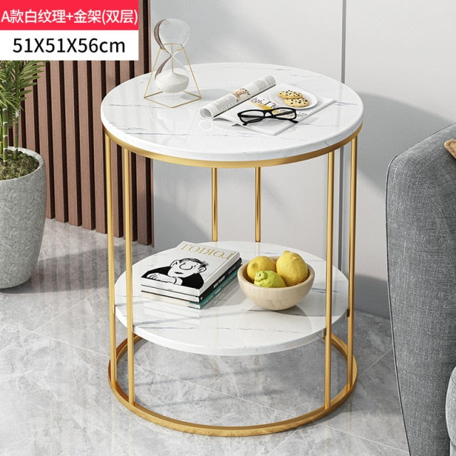 Nordic Wrought Iron Coffee Side Table Creative Living Room Home Small Table Small Apartment Balcony Coffee Table Marble Pattern