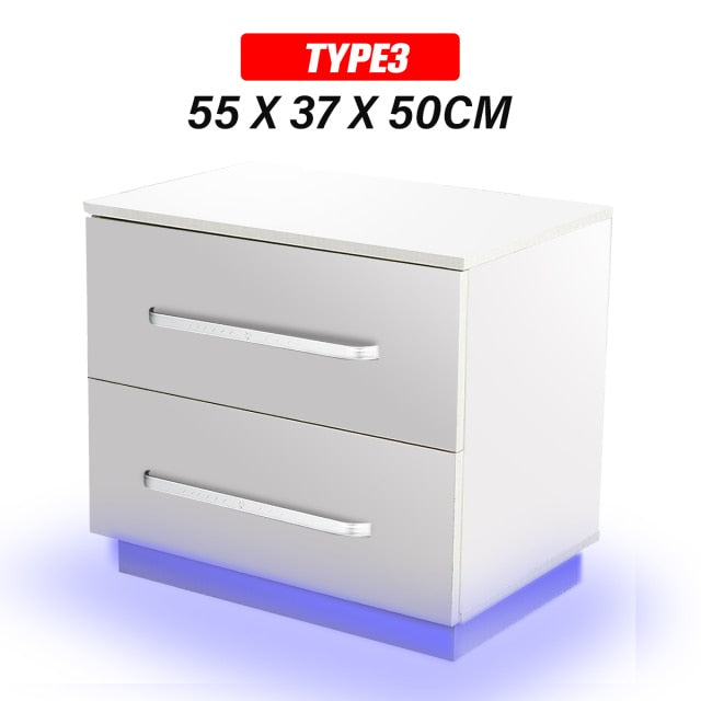 High Gloss Coffee Table LED Light Nightstand Small Magazine Drawer Organizer Cabinet Storage Bed Side Table Bedroom Furniture