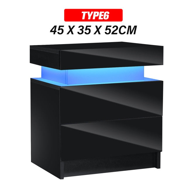 High Gloss Coffee Table LED Light Nightstand Small Magazine Drawer Organizer Cabinet Storage Bed Side Table Bedroom Furniture