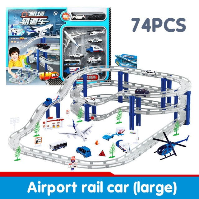 Diy Alloy Electric City Plane, Rc Police, Engineering Car, Rail Car Toy Set Educational Boy Slotcar Track Car Birthday